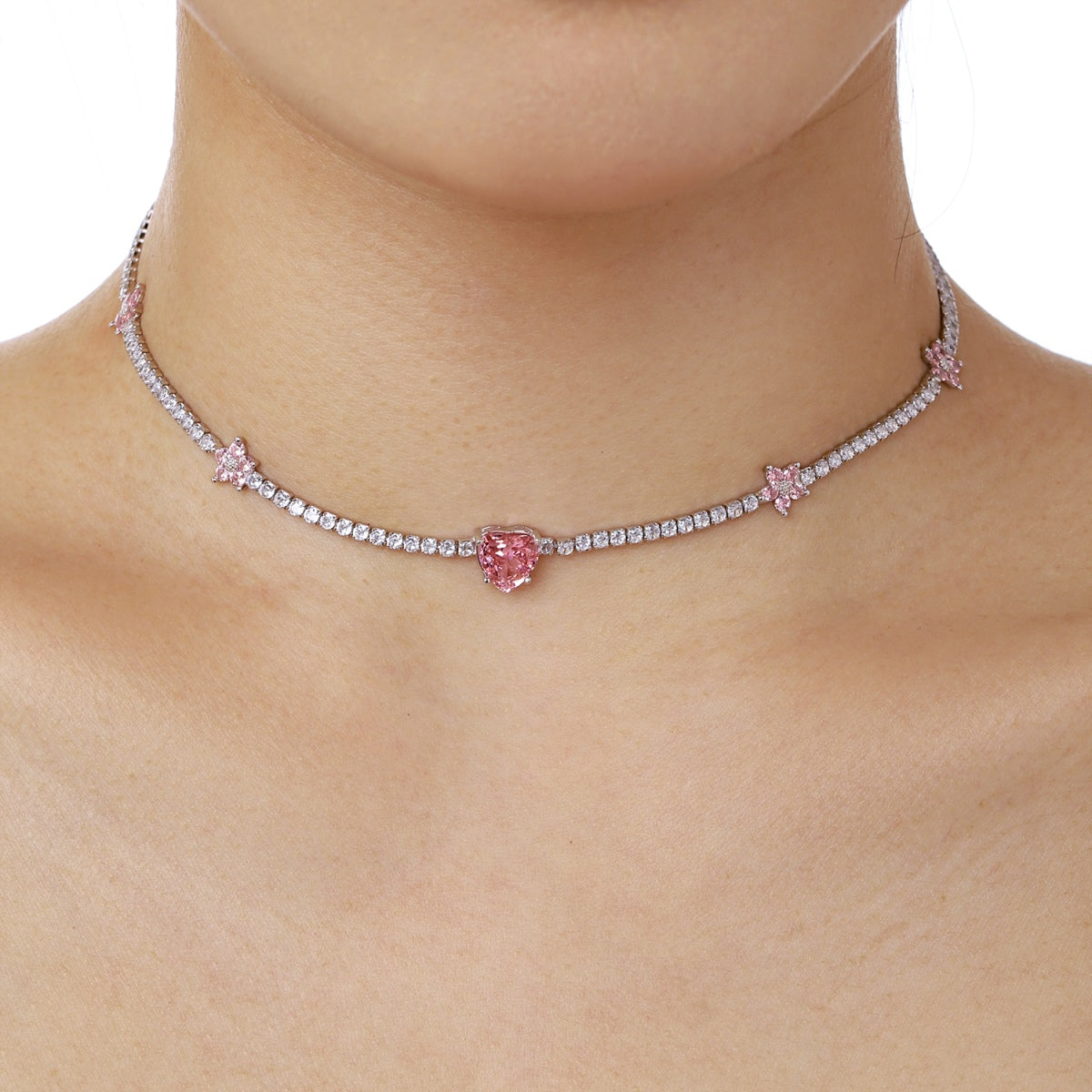 [HOT] Collier éblouissant en forme de cœur rose