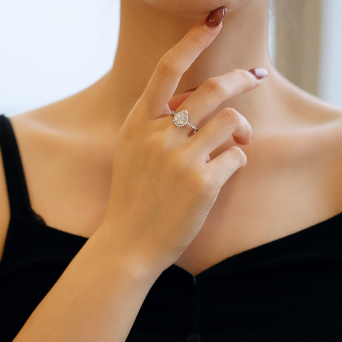 [HOT] Alliance de mariage luxueuse en forme de goutte d'eau resplendissante de 1,0 carat