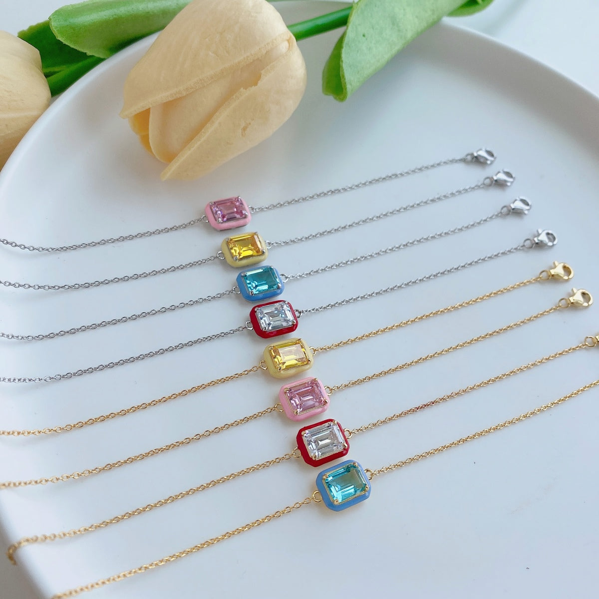 [HOT]2.0 Carat Sparkling Colorful Emerald Cut Daily Bracelet