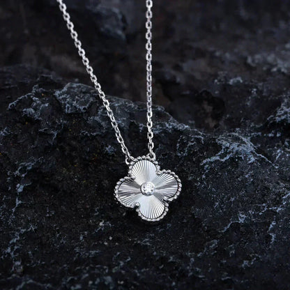 DIANA CLOVER  15MM DIAMOND LASER NECKLACE SILVER
