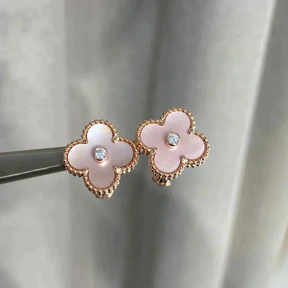 CLOVER MEDIUM 1 MOTIFS  PINK MOP DIAMOND EARRINGS