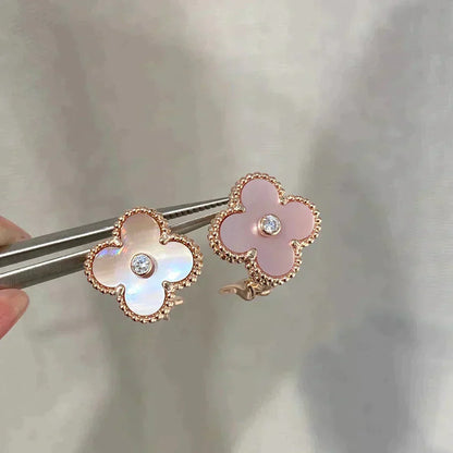 CLOVER MEDIUM 1 MOTIFS  PINK MOP DIAMOND EARRINGS