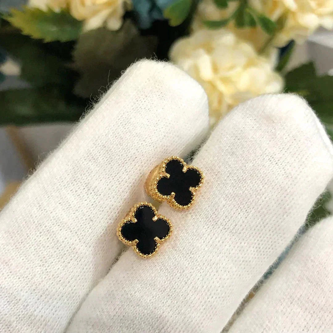 DIANA CLOVER MINI 9.5MM BLACK MOP EARRINGS