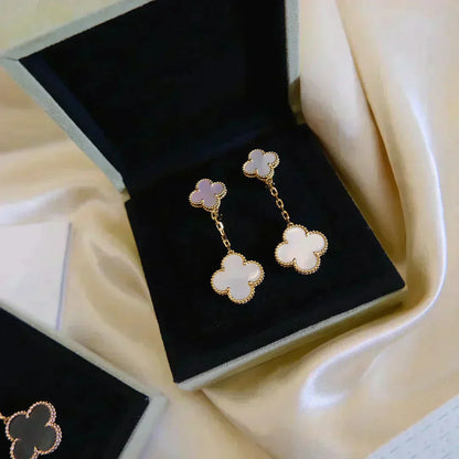 DIANA CLOVER 2 MOTIF WHITE MOP EARRINGS
