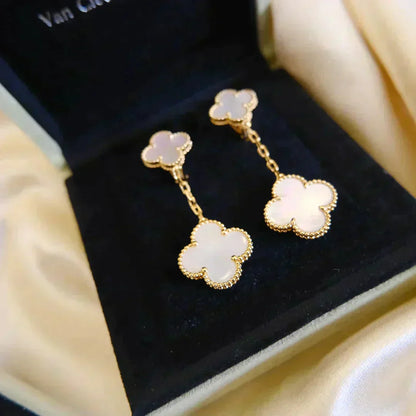 DIANA CLOVER 2 MOTIF WHITE MOP EARRINGS