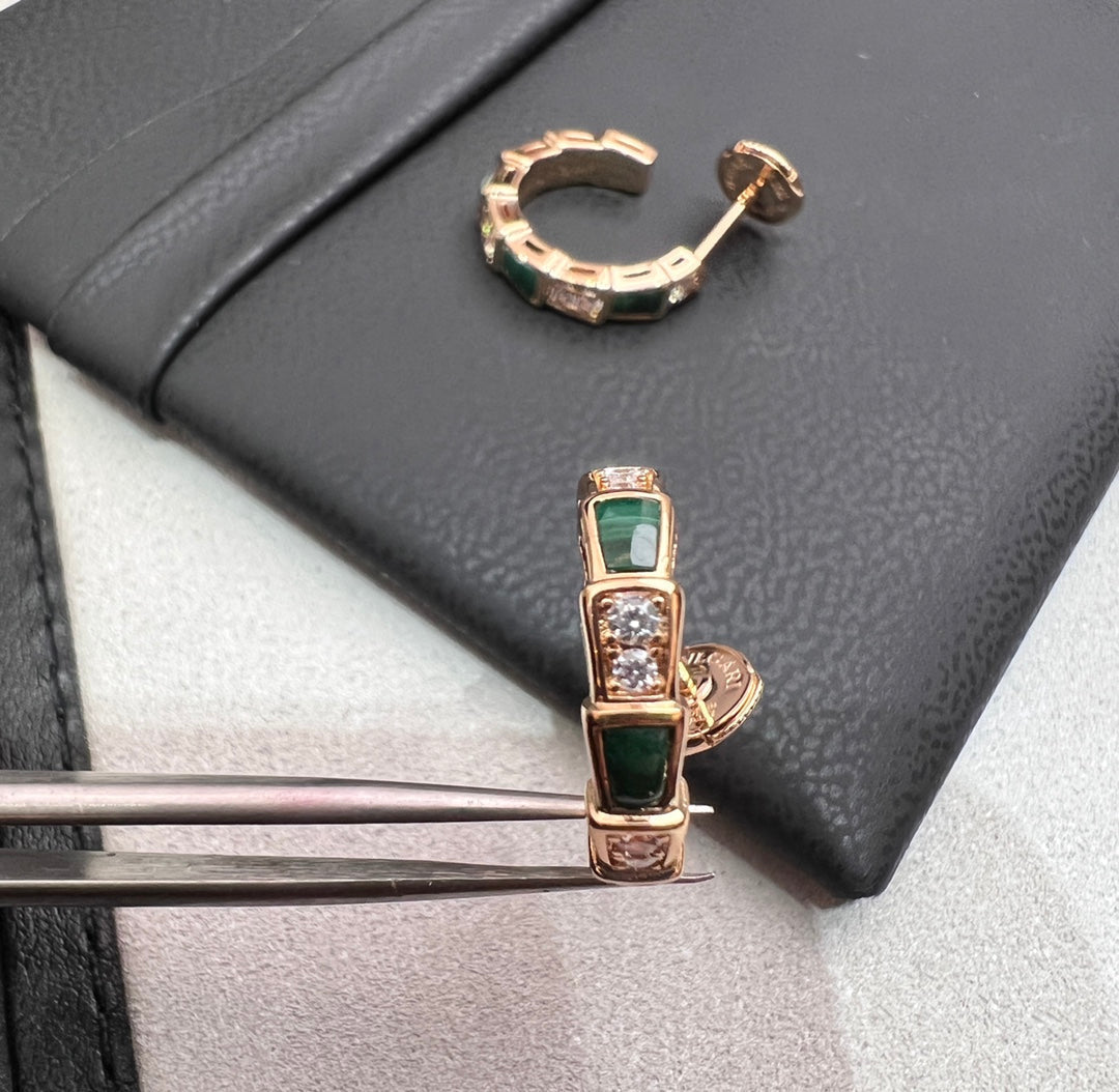 DIANA SERPENTI MALACHITE PINK GOLD EARRINGS