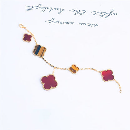 DIANA CLOVER BRACELET 5 MOTIFS CARNELIAN TIGER EYE