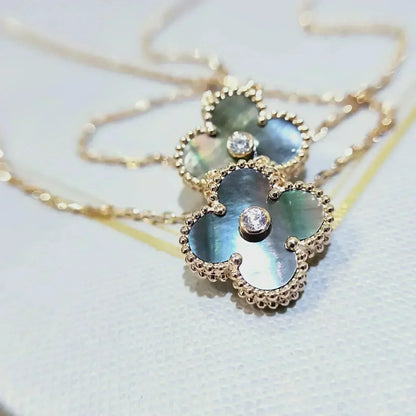 DIANA CLOVER 15MM DIAMOND AND MOTHER-OF-GREY NECKLACE