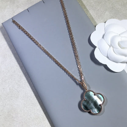 Collier Diana Clover 25 mm en or et nacre foncée avec gros trèfle