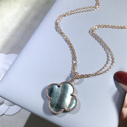 Collier Diana Clover 25 mm en or et nacre foncée avec gros trèfle
