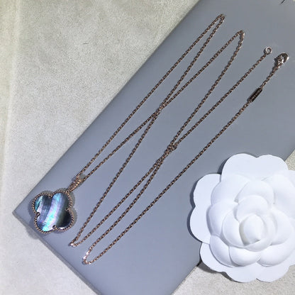 Collier Diana Clover 25 mm en or et nacre foncée avec gros trèfle