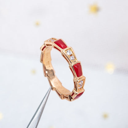 DIANA SERPENTI RING PINK GOLD CARNELIAN DIAMOND 3MM