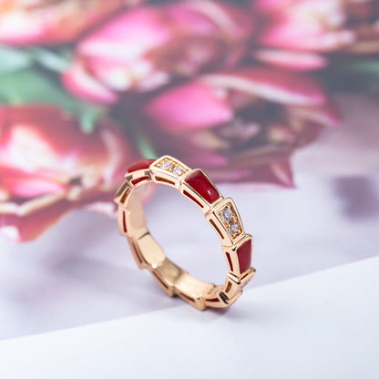 DIANA SERPENTI RING PINK GOLD CARNELIAN DIAMOND 3MM