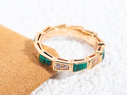 DIANA SERPENTI RING PINK GOLD MALACHITE DIAMOND 3MM