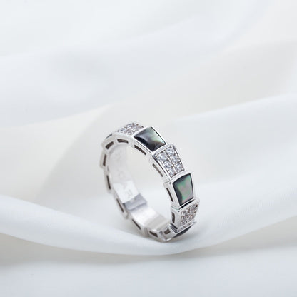 DIANA SERPENTI RING SILVER DIAMOND BLACK MOP 4MM