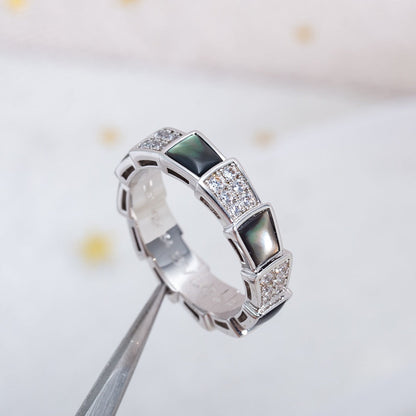 DIANA SERPENTI RING SILVER DIAMOND BLACK MOP 4MM