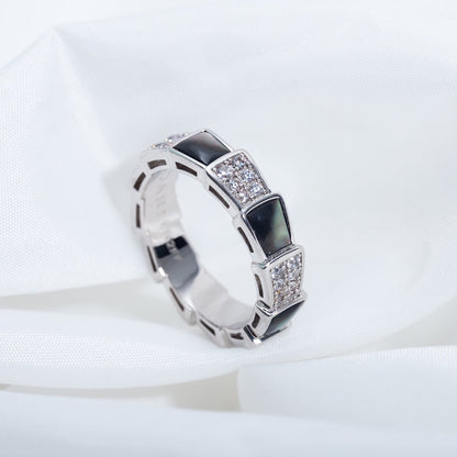 DIANA SERPENTI RING SILVER DIAMOND BLACK MOP 4MM