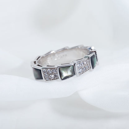 DIANA SERPENTI RING SILVER DIAMOND BLACK MOP 4MM