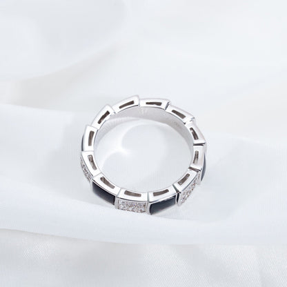 DIANA SERPENTI RING SILVER DIAMOND BLACK MOP 4MM