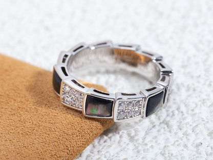 DIANA SERPENTI RING SILVER DIAMOND BLACK MOP 4MM