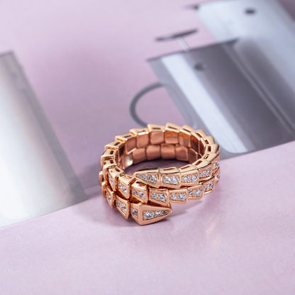 DIANA SERPENTI RING PINK GOLD DIAMOND DOUBLE ROW