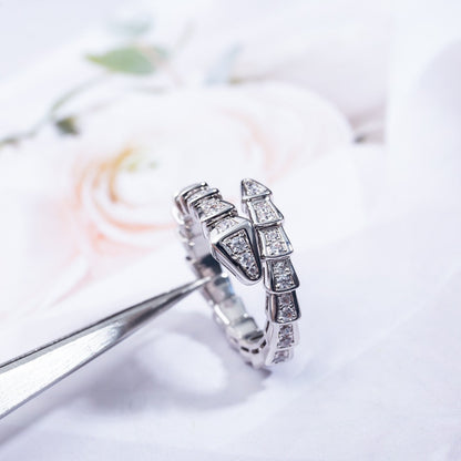 DIANA SERPENTI RING SILVER DIAMOND PAVED 4MM