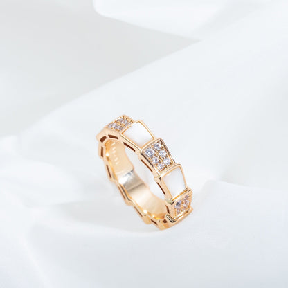 DIANA SERPENTI RING PINK GOLD MOP DIAMOND PAVED 4MM