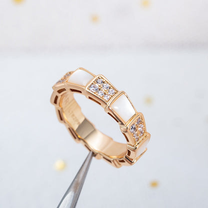 DIANA SERPENTI RING PINK GOLD MOP DIAMOND PAVED 4MM