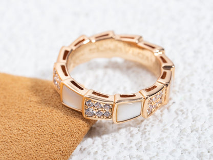 DIANA SERPENTI RING PINK GOLD MOP DIAMOND PAVED 4MM