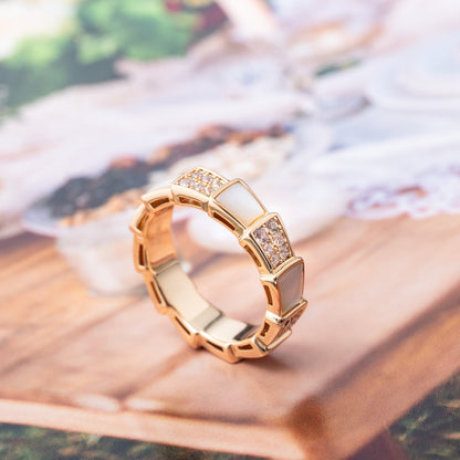 DIANA SERPENTI RING PINK GOLD MOP DIAMOND PAVED 4MM