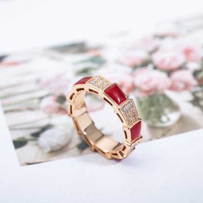 DIANA SERPENTI RING PINK GOLD CARNELIAN DIAMOND PAVED 4MM