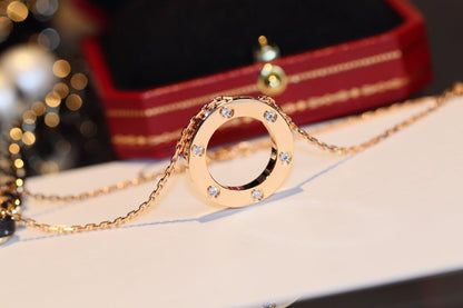 DIANA LOVE NECKLACE 16MM 6 DIAMONDS PINK GOLD