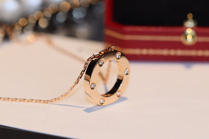 DIANA LOVE NECKLACE 16MM 6 DIAMONDS PINK GOLD