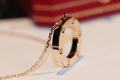 DIANA LOVE NECKLACE 16MM 6 DIAMONDS PINK GOLD