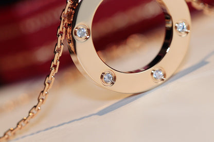 DIANA LOVE NECKLACE 16MM 6 DIAMONDS PINK GOLD