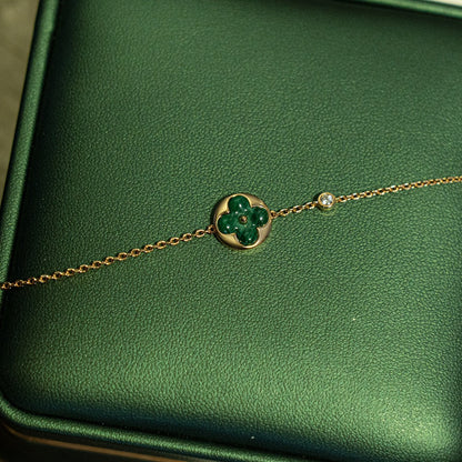 DIANA SUN MALACHITE 1 DIAMOND PINK GOLD BRACELET
