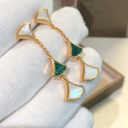 DIANA DREAM EARRINGS 3 MOTIFS MALACHITE MOP PINK GOLD