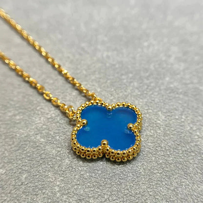 DIANA CLOVER 15MM BLUE AGATE NECKLACE