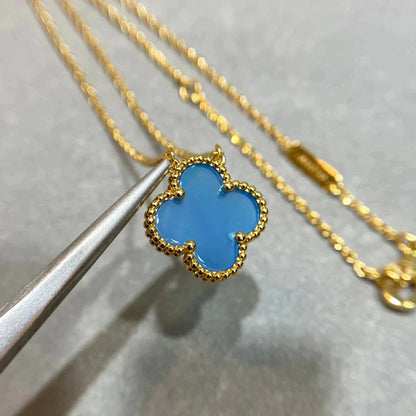 DIANA CLOVER 15MM BLUE AGATE NECKLACE