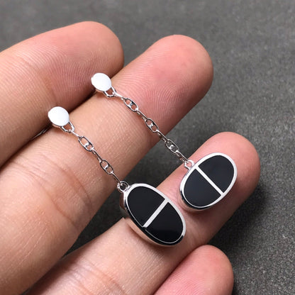 BOUCLES D'OREILLES DIANA CHAINE VERSO EN CÉRAMIQUE NOIRE ET ARGENT
