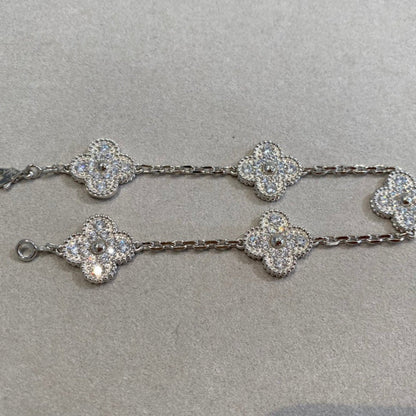 CLOVER 5 MOTIFS  DIAMOND BRACELET SILVER