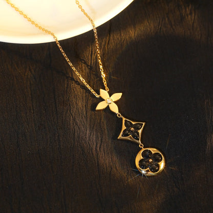 DIANA STAR AND SUN ONYX PINK GOLD NECKLACE