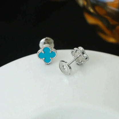 CLOVER MINI 9.5MM ONYX STUD EARRINGS SILVER