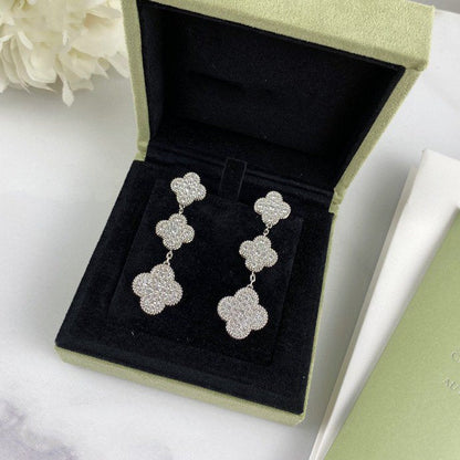 Boucles d'oreilles pendantes en argent et diamants à 3 motifs Diana Clover
