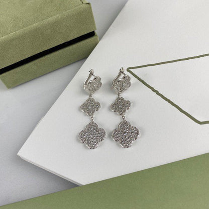 Boucles d'oreilles pendantes en argent et diamants à 3 motifs Diana Clover