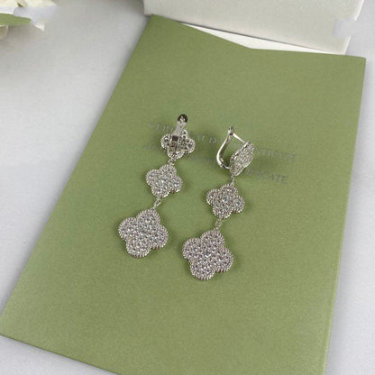 Boucles d'oreilles pendantes en argent et diamants à 3 motifs Diana Clover