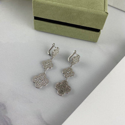 Boucles d'oreilles pendantes en argent et diamants à 3 motifs Diana Clover