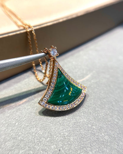 DIANA DREAM MALACHITE DIAMOND PAVED PINK GOLD NECKLACE