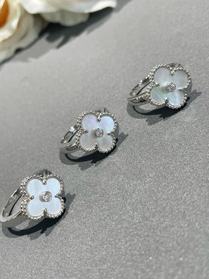 DIANA CLOVER SILVER MOP DIAMOND RING