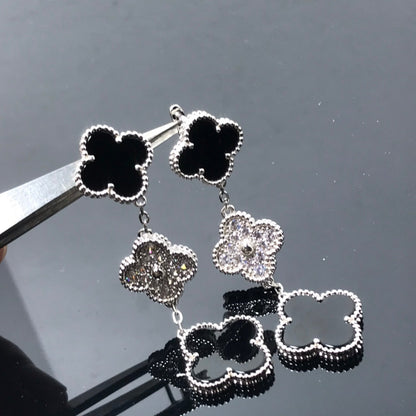 DIANA CLOVER 3 MOTIF DIAMOND ONYX SILVER EARRINGS
